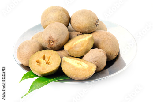 Sapodilla fruit on white background for healthy. photo