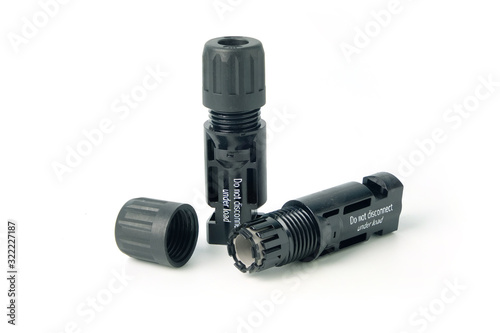 MC4 connector solar panel on white background