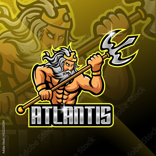 Poseidon mascot logo design with trident weapon 