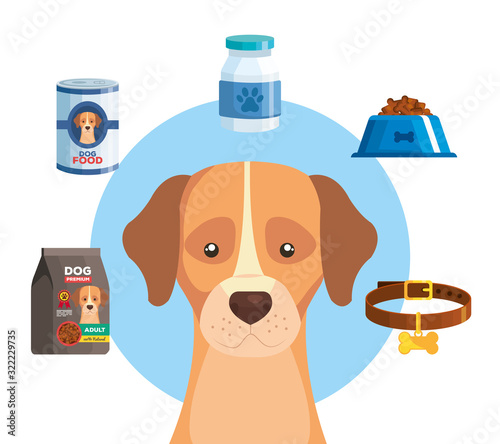 cute dog with set icons