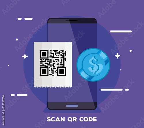 smartphone with scan code qr and icon