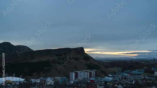 4K. Time lapse of a sunset at Arthur's seat in Edinburgh, Scotland, United Kingdom. photo