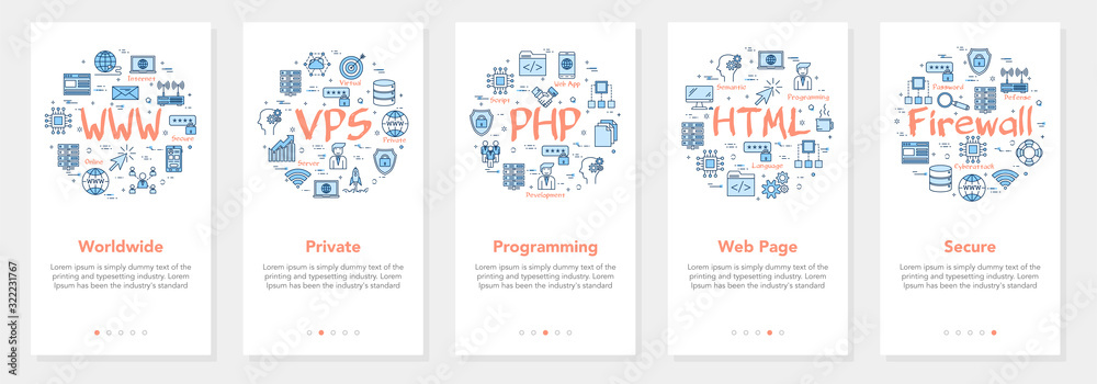 Vector five internet banners - VPS, PHP, HTML concept