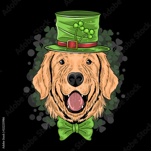 ST. PATRICK'S DAY CUTE GOLDEN RETRIEVER PUPPY DOG ARTWORK VECTOR