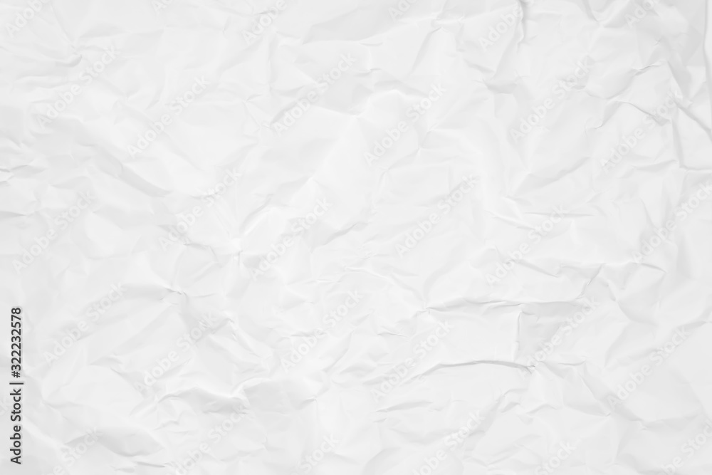 Plakat White crumpled paper texture background. Clean white paper. Top view.
