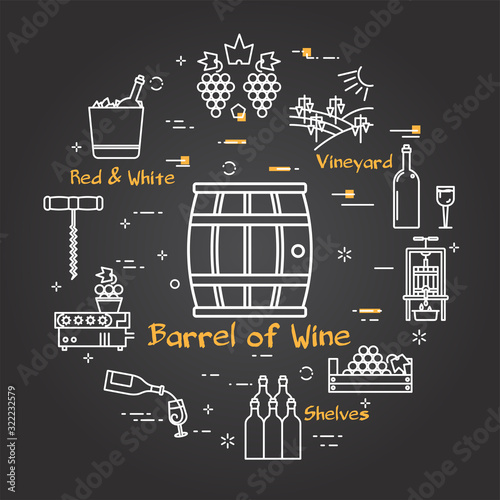 Vector black banner winemaking - barrel of wine icon