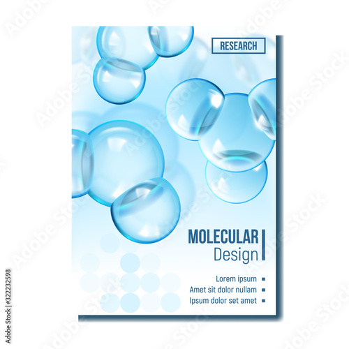 Chemical Molecule Research Advertise Poster Vector. Chemistry Scientific Molecule. Reflective And Refractive Abstract Molecular Shiny Shape Template Concept Realistic 3d Illustration
