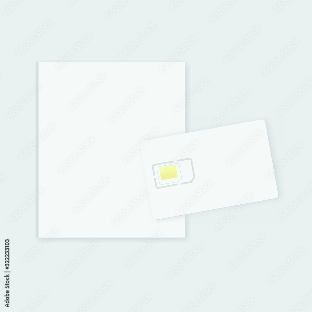 Realistic blank sim cards and Cover Paper card in minimalistic style on white background. SIM card. Easy to change color mock up vector template Realistic blank sim cards and Cover Paper card in minimalistic style on white background. SIM card. Easy to change color mock up vector template