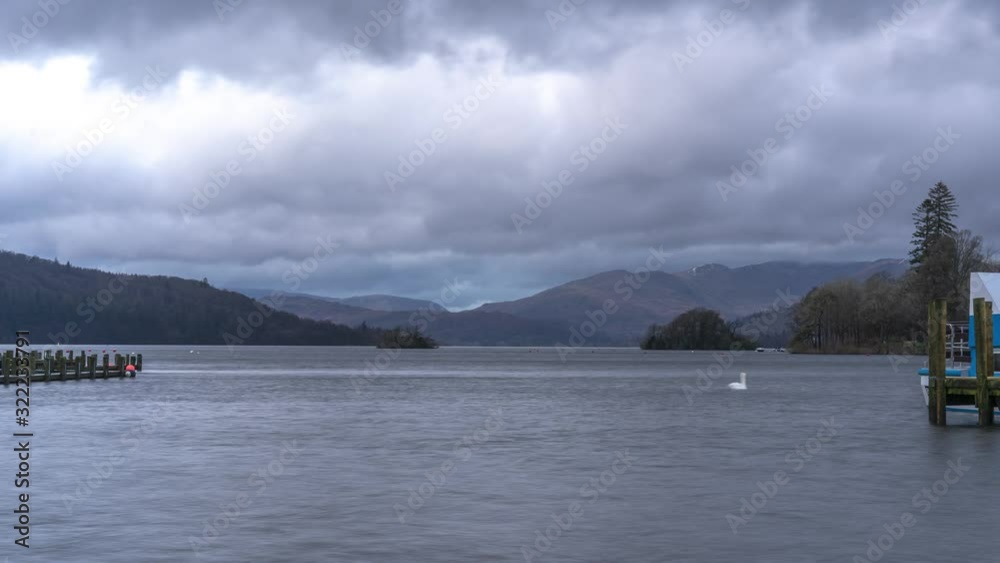 4K. Time lapse of Lake Windermere, on the marine of Bowness-on-Windermere, Lake District, England.