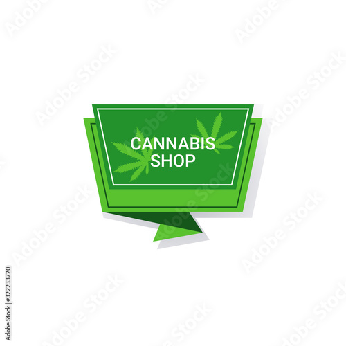 marijuana leaf sticker cbd oil label hemp ganja cannabis shop weed badge medical pharmaceutical industry business company logo design flat vector illustration