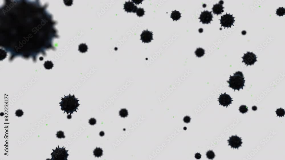 Camera flying through dark germ-like cells on a white background Camera flying through dark germ-like cells on a white background