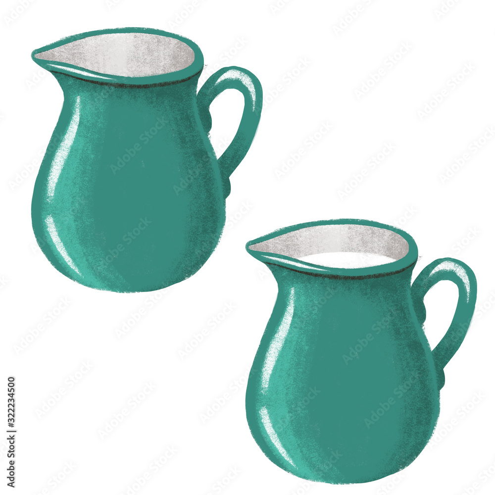 Set of vintage milk jug, jar. Empty, full. Trendy illustration