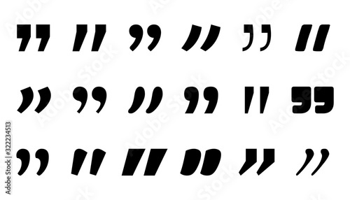 Quotation double commas. Quote mark sigh for chat discussion. Vector quotes marks punctuation dialog element. Flat simple citation black icon