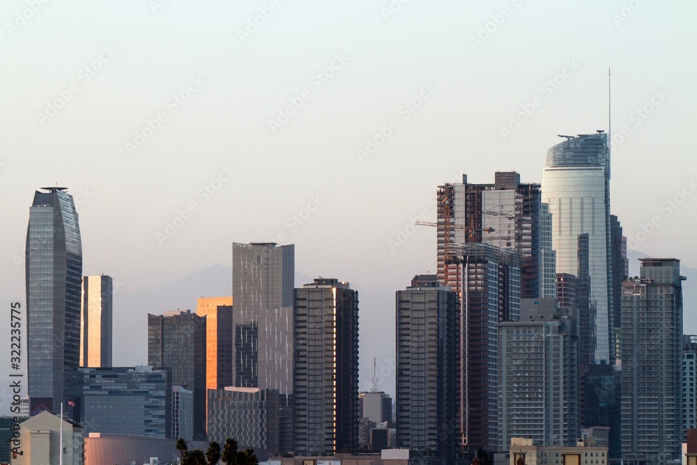 Beautiful skyline of Los Angeles downtown at dusk, USA
