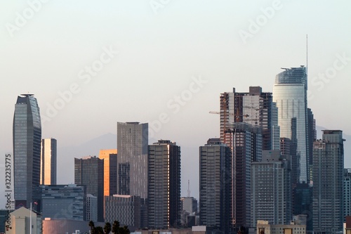Beautiful skyline of Los Angeles downtown at dusk, USA