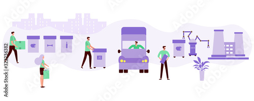 Vector People Robot Sorting Waste Recycling Eco