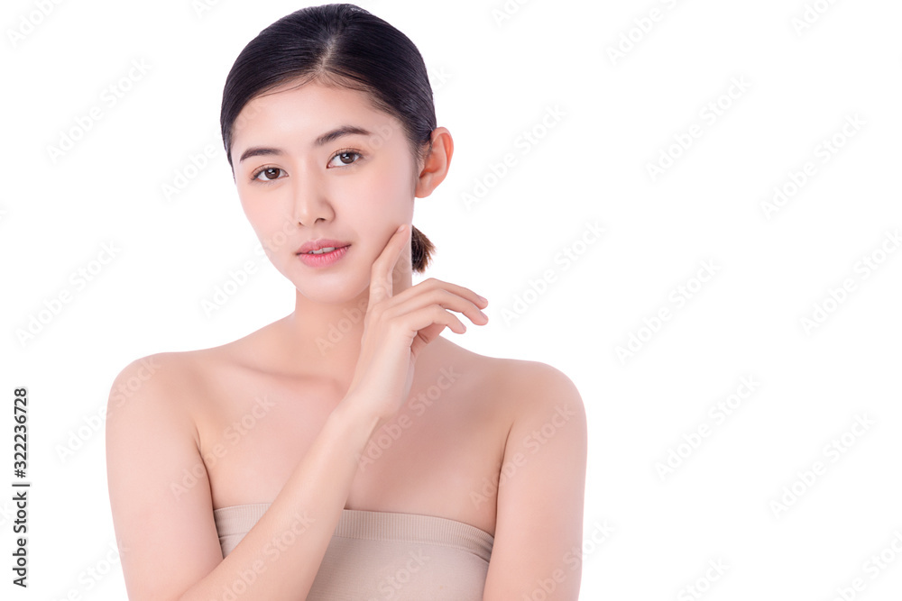 Portrait beautiful young asian woman clean fresh bare skin concept. Asian girl beauty face skincare and health wellness, Facial treatment, Perfect skin, Natural make up. Isolated on white background. Portrait beautiful young asian woman clean fresh bare skin concept. Asian girl beauty face skincare and health wellness, Facial treatment, Perfect skin, Natural make up. Isolated on white background.