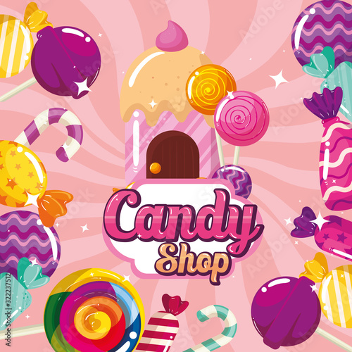 poster of candy shop with frame caramels vector illustration design