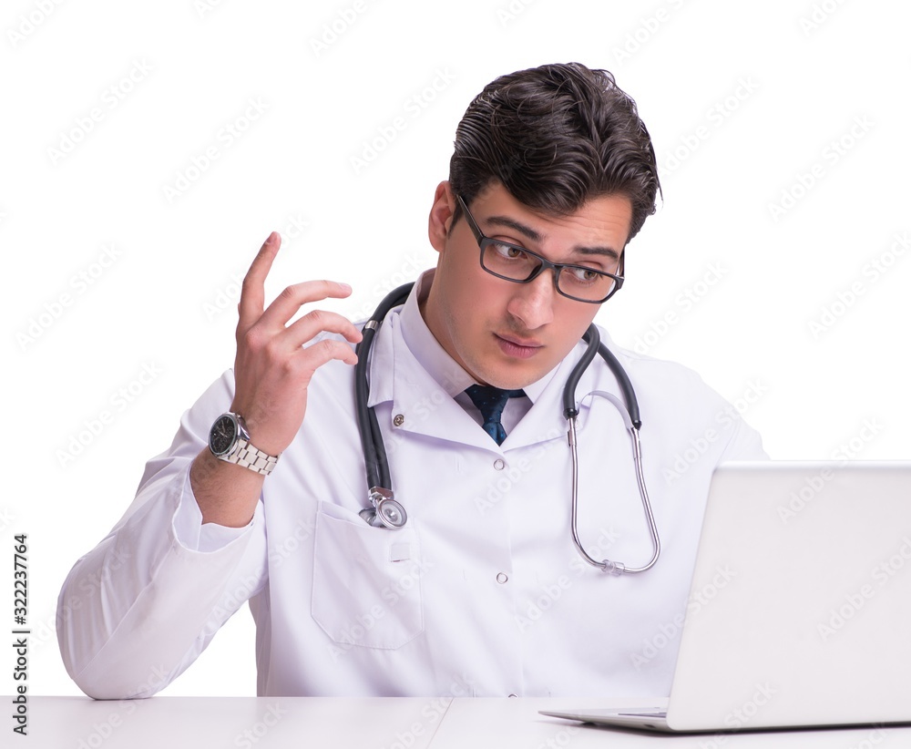 Doctor in telemediine mhealth concept on white Doctor in telemediine mhealth concept on white