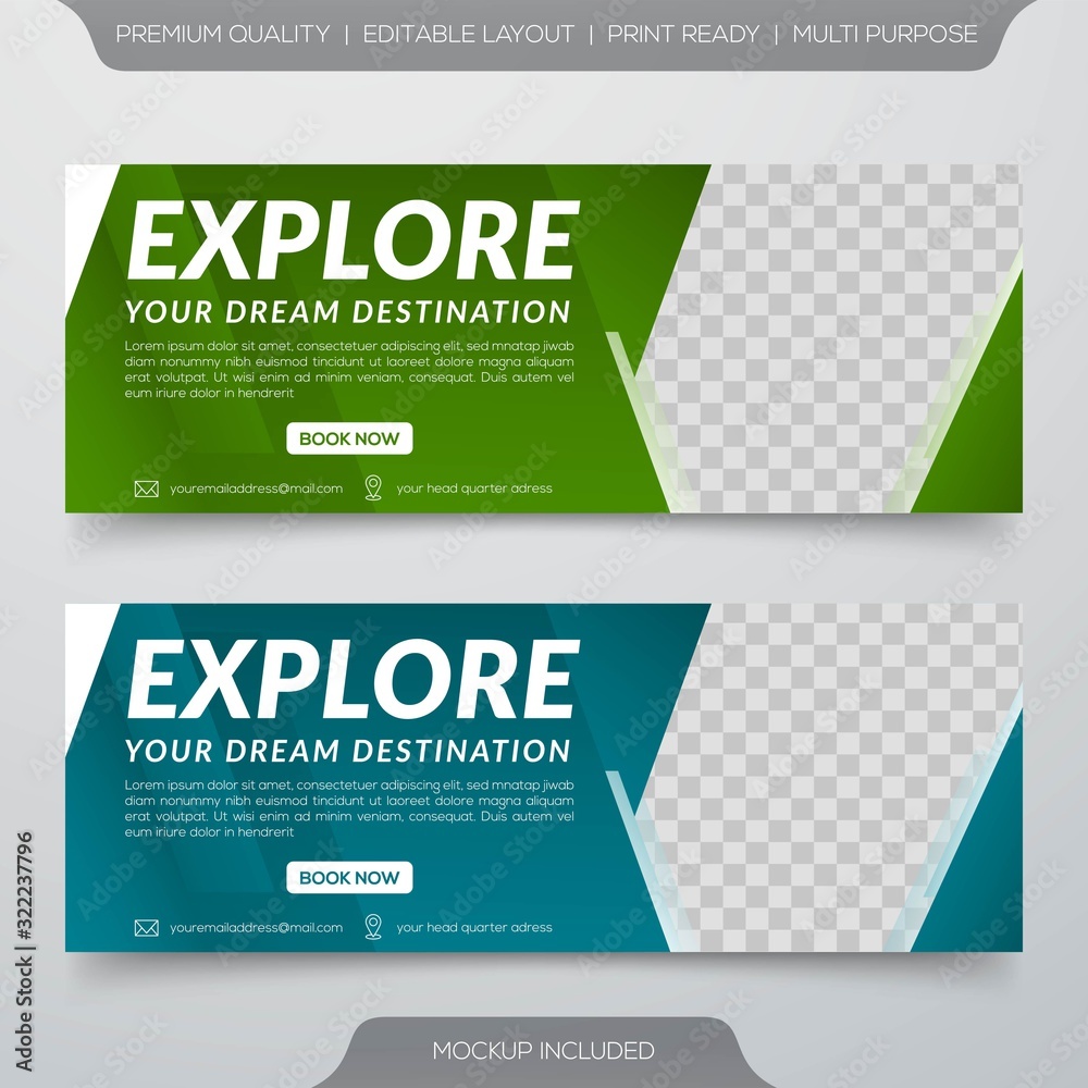 set of travel banner template with abstract background style and modern layout use for web ads and header TRAVEL BANNER 04 EDIT