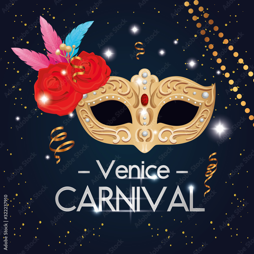venice carnival and mask with flowers roses vector illustration design