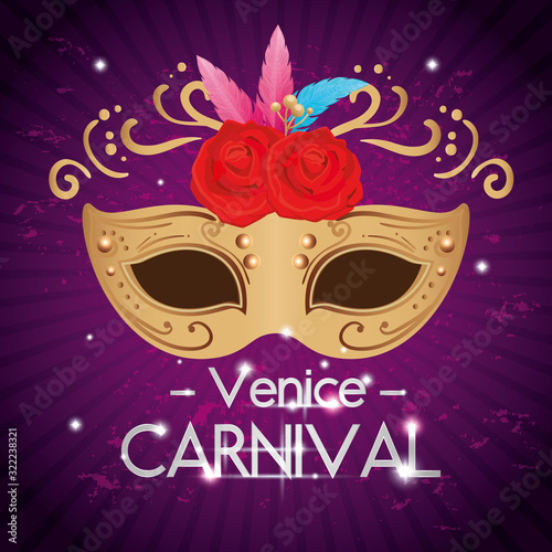 venice carnival and mask with flowers roses vector illustration design