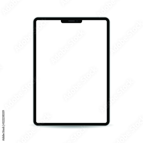 tablet in ipad style black color with blank touch screen isolated on white background.