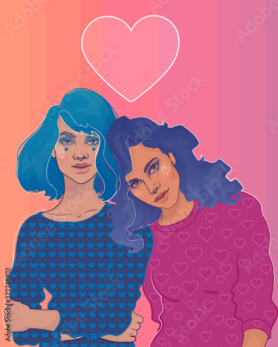  beautiful love couple of two young girls valentine