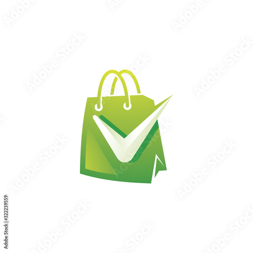 Shopping Bag and Check Mark Logo Icon