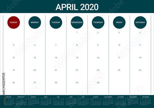 April 2020 desk calendar vector illustration