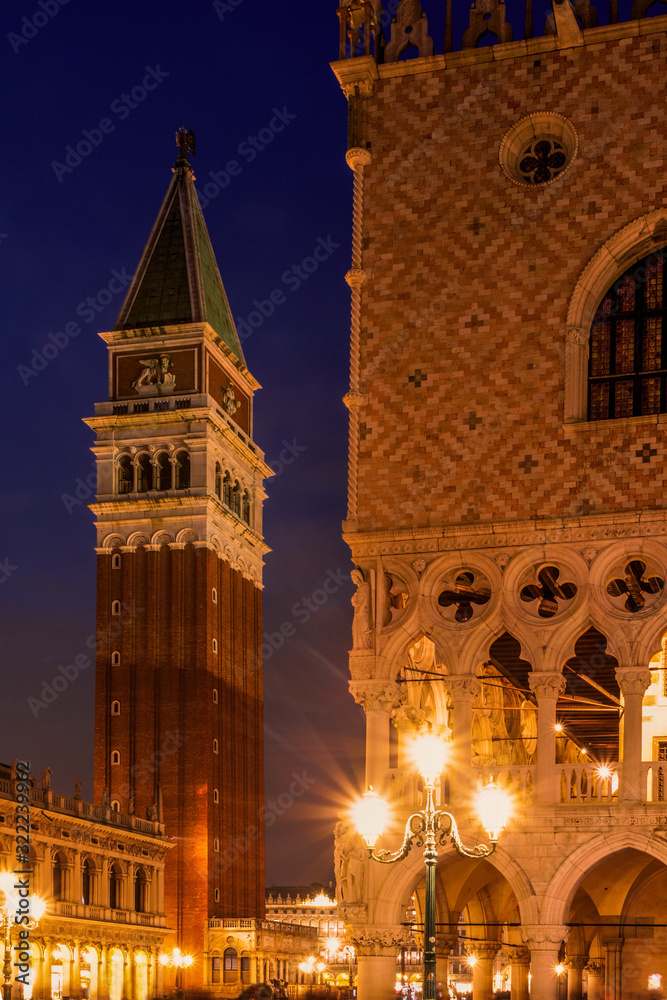 Campanile and Doges Palace in Venice at Twilight