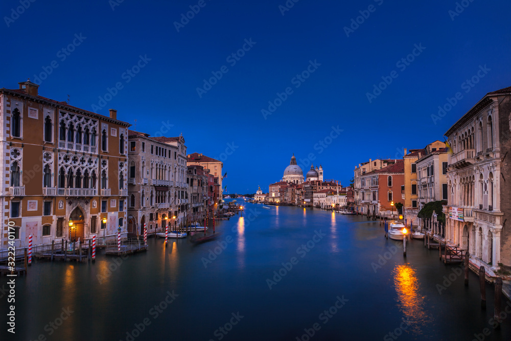 Looking down the Grand Canal in Venice at twilight