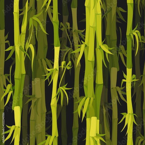 Fototapeta Naklejka Na Ścianę i Meble -  Vector background with green bamboo stems seamless pattern