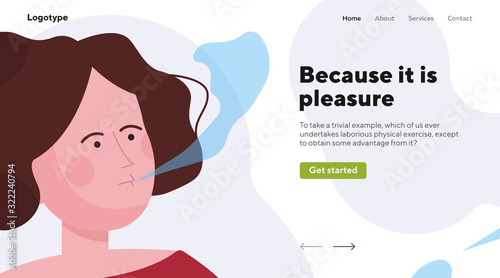 Female smoker face. Addicted woman, steam flat vector illustration. Smoking, tobacco, unhealthy habit concept for banner, website design or landing web page
