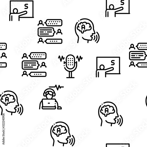 Speech Therapist Help Seamless Pattern Vector Thin Line. Illustrations