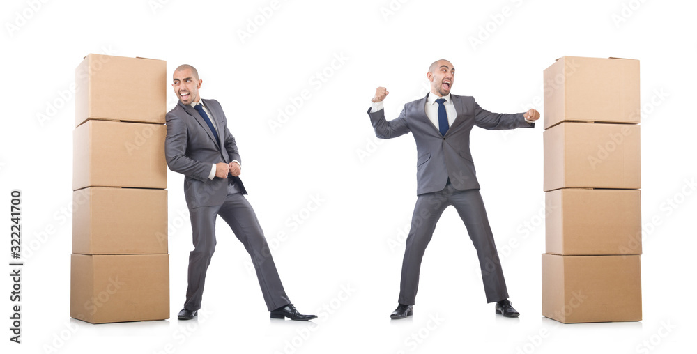 Businessman with box isolated on the white Businessman with box isolated on the white