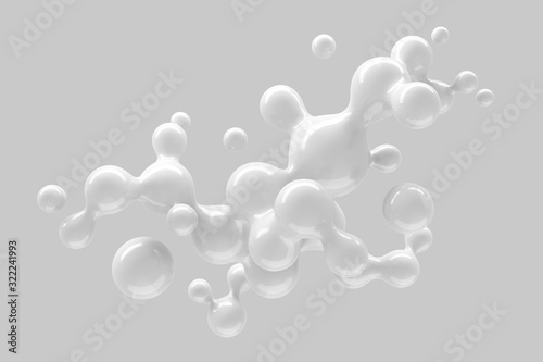 Fototapeta Naklejka Na Ścianę i Meble -  Abstract three-dimensional background of many flying droplets of viscous liquid. 3D illustration, 3D render. Stock illustration