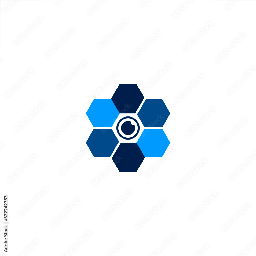 hexagon logo gathered with eye in the middle hexagon logo gathered with eye in the middle
