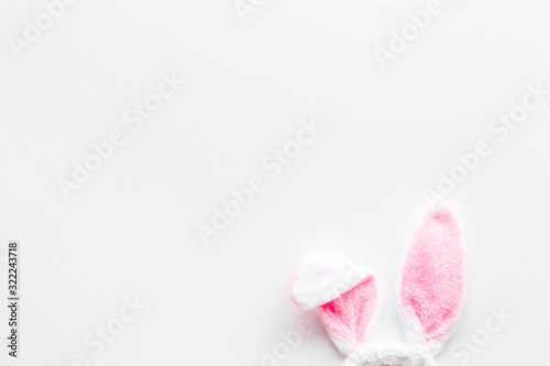 Easter bunny's ears on white background top-down copy space