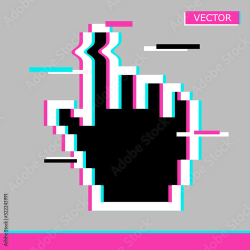 Black pixel mouse hand cursor icon sign flat style design vector illustration isolated on white background