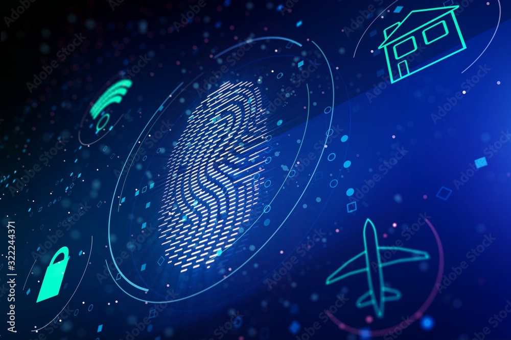 Fingerprint Symbol On Blue Background 3D Rendering Stock Illustration fingerprint-symbol-on-blue-background-3d-rendering-stock-illustration