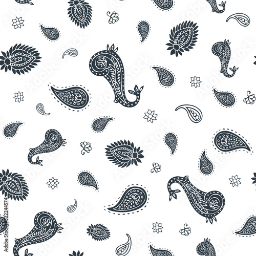 Traditonal Persian paisley ethnic seamless vector pattern on white background for fabric, wallpaper, scrapbooking projects or backgrounds.