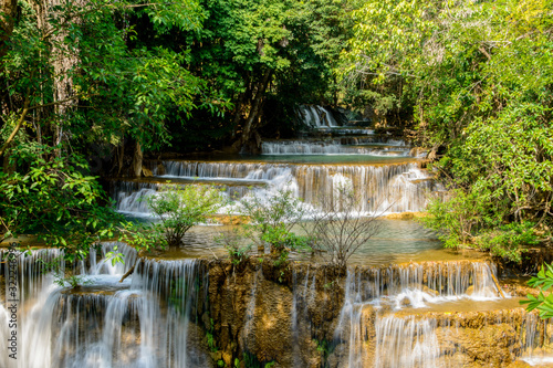 Haui Mae Khamin Waterfall is a beautiful waterfall with 7 levels, located in the Srinakarin Dam National Park, Si Sawat District, Kanchanaburi, Thailand. © ULTRAPOK