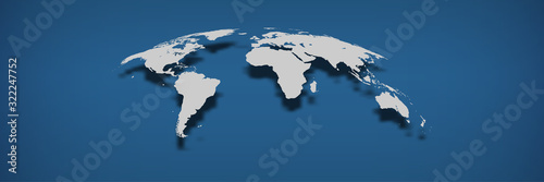 World map on classic blue background.