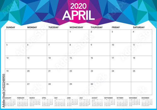 April 2020 desk calendar vector illustration