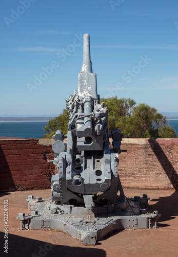 Rear view of the world war II era 3.7 inch anti aircraft gun mounted on Hummock Hill in Whyalla photo