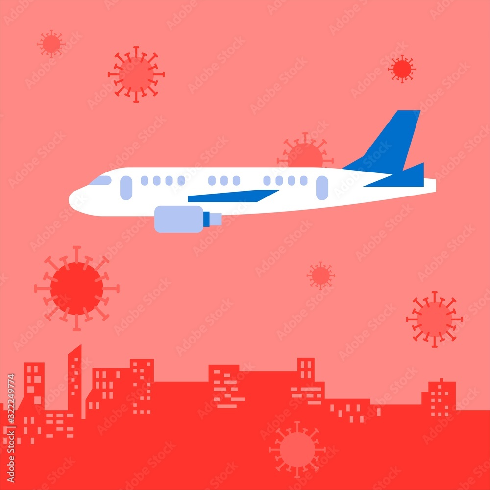 Plane with City landscape, Wuhan Virus or Coronavirus related vector