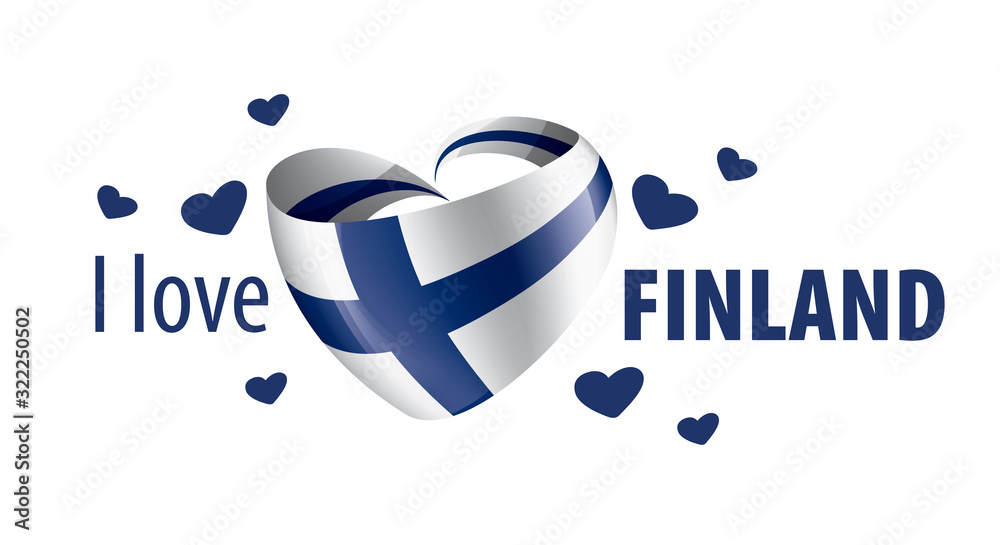 Fototapeta premium National flag of the Finland in the shape of a heart and the inscription I love Finland. Vector illustration