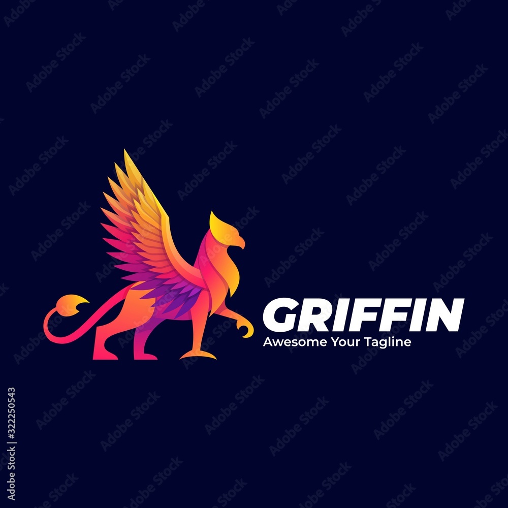 Fototapeta premium Vector Logo Illustration Griffin Mythology Pose Gradient Colorful