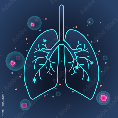 Vector of lungs outline and bacteria.